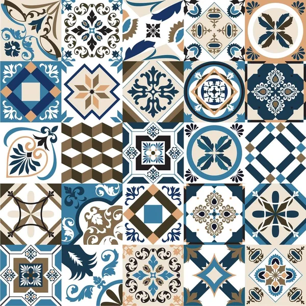 Lizbon geometrik Azulejo fayans vektör deseni, Portekiz veya İspanyol eski fayans mozaiği, Akdeniz dikişsiz turkuaz ve sarı tasarım. Süslü tekstil arkaplanı