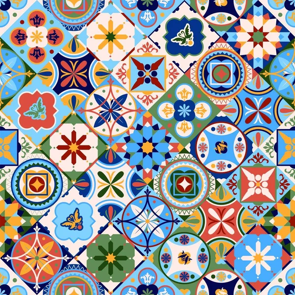 Azulejos Portekiz. Türk süsü. Fas fayans mozaiği. Seramik sofra takımı, halk baskısı. İspanyol çömleği. Etnik kökenli. Akdeniz 'in dikişsiz duvar kağıdı.