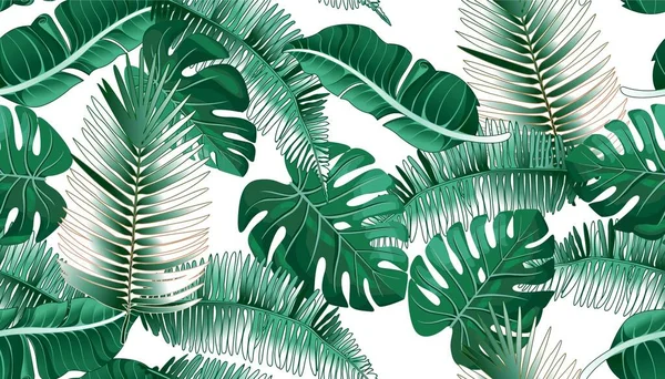 Hindistan cevizi ve muz yapraklı vektör tropikal bitkiler - vektör grafik