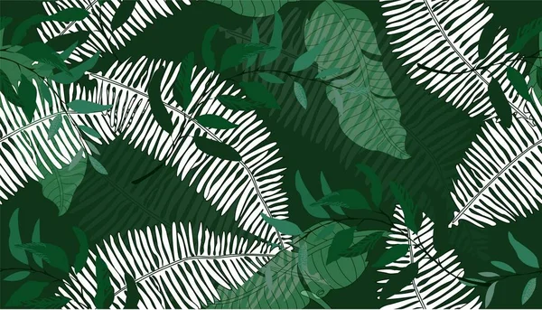 Векторные Тропические Ботанические Растения Кокосовыми Банановыми Листьями Векторная Графика — стоковый вектор