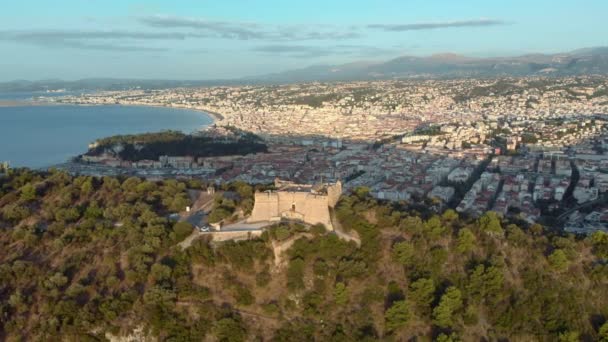 Nice in France aerial 4K ascending shot. Mont Boron in Nizza at French Riviera — Stock Video