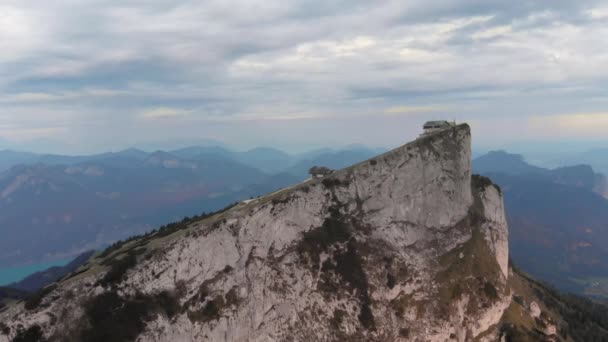 Orbital 4K drone shot Schafberg peak Salzkammergut — Stock video