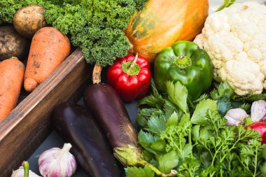 Taze sebze çeşitleri. Havuç sarımsak, bezelye, lahana, soğan, salatalık, havuç, beton ve turp..