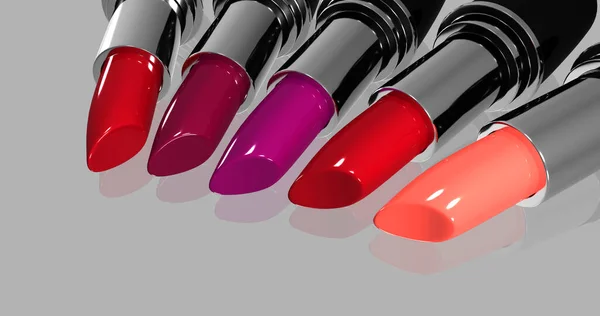 Lipsticks Silver Body Fashion Makeup Render Lipsticks — Stock Photo, Image