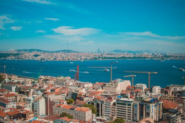 Galata Kulesi 'nden İstanbul Boğazı şehir manzarası
