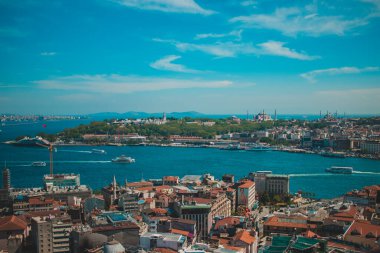 Galata Kulesi 'nden İstanbul Boğazı şehir manzarası