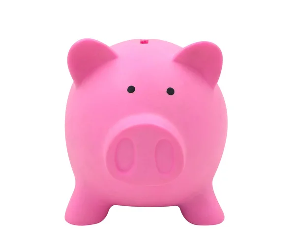 Front view of pink piggy bank isolated on white background. — Stock Photo, Image