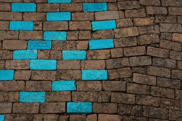 Fondo de textura de pared de ladrillo azul y marrón — Foto de Stock