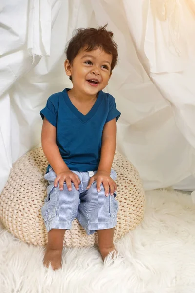 2 year old asian baby boy smile and happiness.