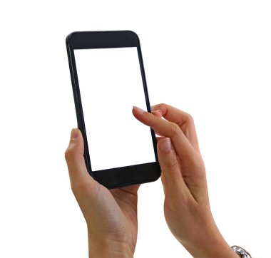 Genç Asyalı kadın siyah smartphone dokunmadan