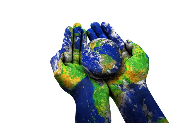 女性の手に青い地球ボール — ストック写真