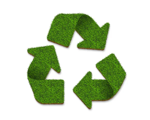 Recycle Symbol Logo Aus Grünem Gras Textur Isoliert Auf Weißem — Stockfoto