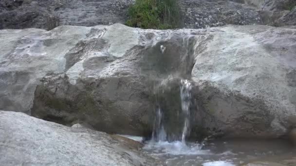 Estrecho Grito Fluye Través Las Piedras Grises Montaña — Vídeo de stock