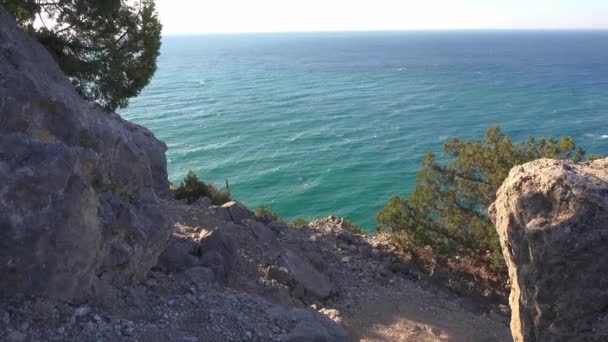 Windgolven Turquoise Zee Betoverende Blik Van Klif Zonsopkomst Zonsondergang Warme — Stockvideo