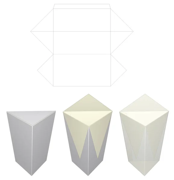 Mockup Blank Beyaz Paketleme ve Kesme. Üçgen Prizma - Üst üste binen Kapanış - Üst üste binen Kapanış 3B resim
