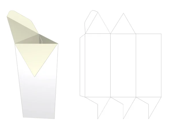 Mockup Blank Beyaz Paketleme ve Kesme. Üçgen Prizma - Rosette Kapanış - Kapanış Kanadı. 3B resim