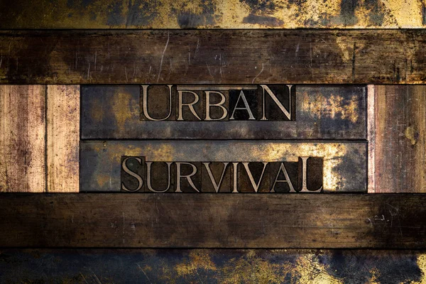Photo Real Authentic Typeset Letters Urban Survival Text Vintage Textured — Stock Photo, Image