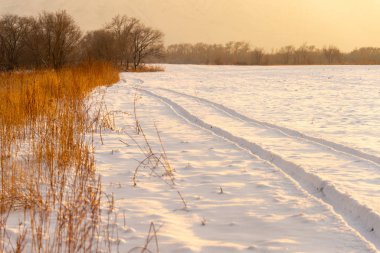 Ufukta kar altında tekerlek izleri