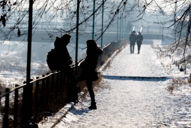 Kış parkında aşıklar