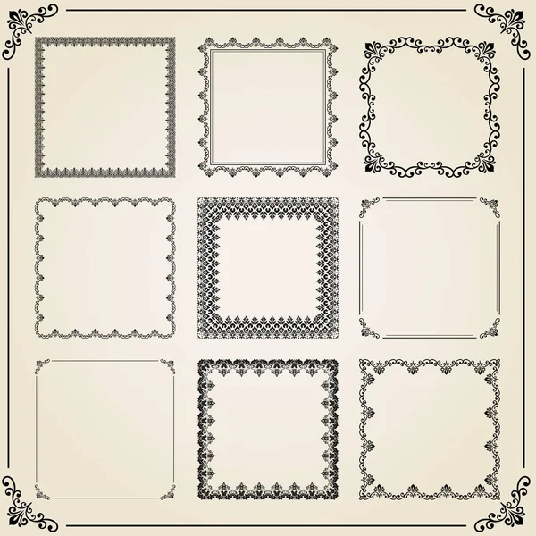 Vintage Set of Square Elements — Stock Vector