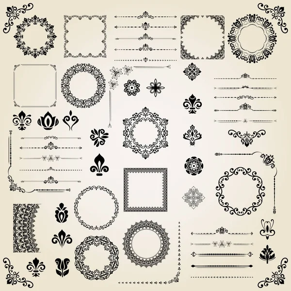 Vintage Set aus horizontalen, quadratischen und runden Elementen — Stockvektor