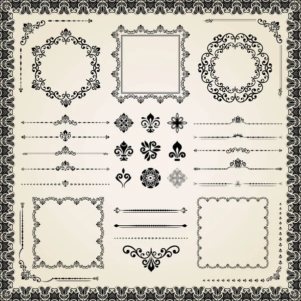 Vintage Set of Vector Horizontal, Square and Round Elements — Stock Vector
