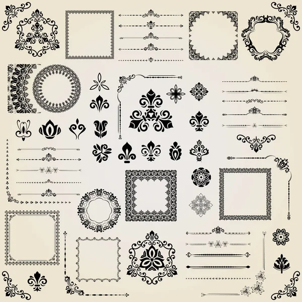 Vintage set van horizontale vectorelementen, vierkante en ronde elementen — Stockvector