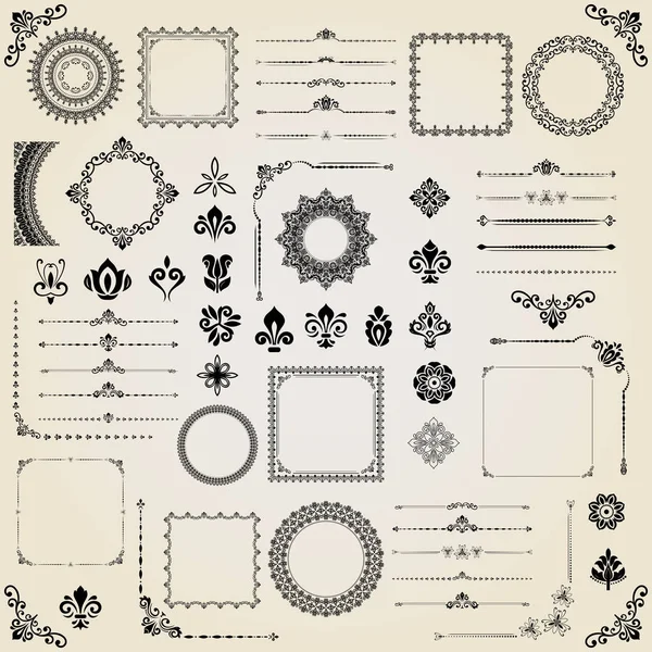 Ensemble Vintage d'éléments horizontaux, carrés et ronds vectoriels — Image vectorielle