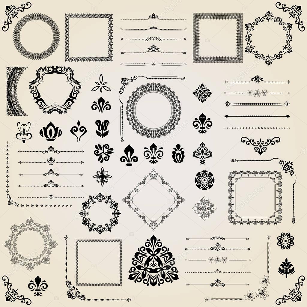 Vintage Set of Vector Horizontal, Square and Round Elements