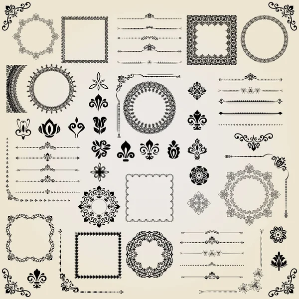 Vintage Set aus horizontalen, quadratischen und runden Elementen — Stockvektor