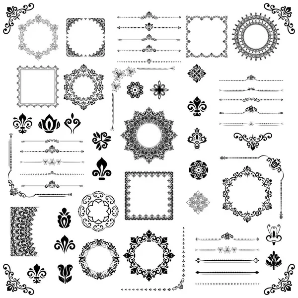 Vintage set van horizontale vectorelementen, vierkante en ronde elementen — Stockvector