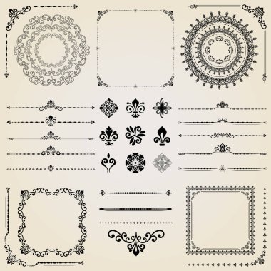 Vector Yatay, Kare ve Yuvarlak Elementlerin Vintage Kümesi