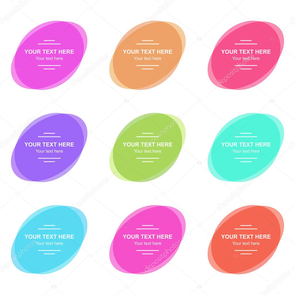 Set of vector colorful oval banners. Abstract vector shapes for design. Banners with sample text.