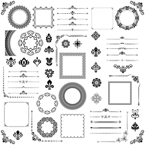 Vintage Set of Vector Horizontal. Square and Round Elements — Stock Vector