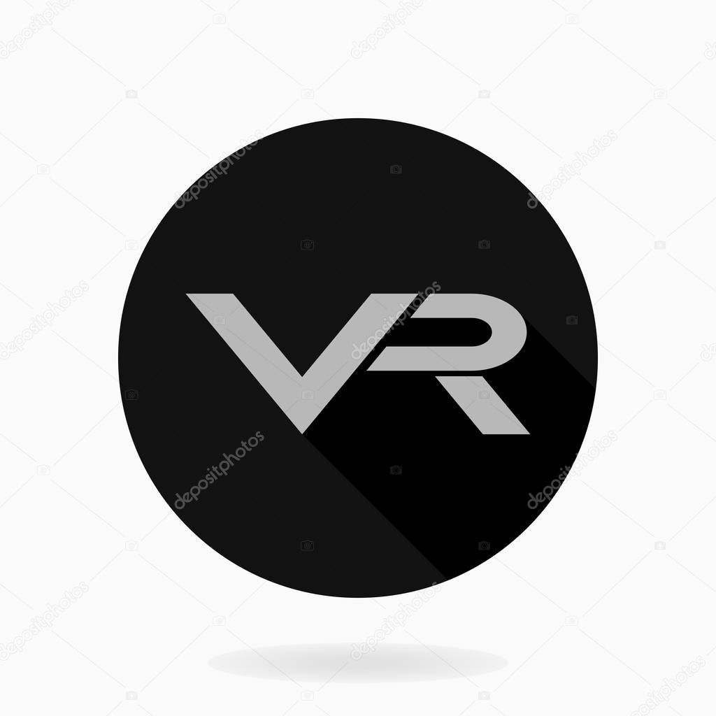 Fine vector icon with VR logo in circle. Flat design with long shadow. Virtual reality logo