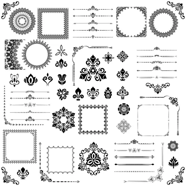 Vintage Set aus horizontalen, quadratischen und runden Elementen — Stockvektor