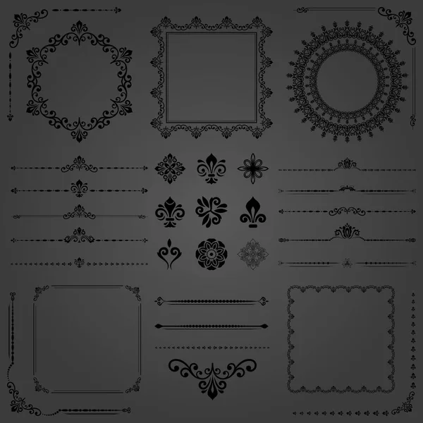 Vintage Set of Vector Horizontal, Square and Round Elements — Stock Vector