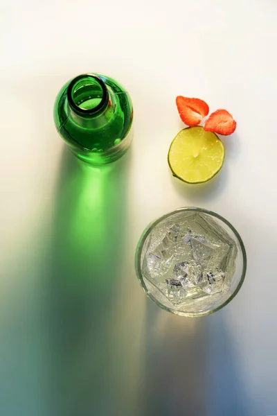 lemonade, lemonade and a glass bottle top view