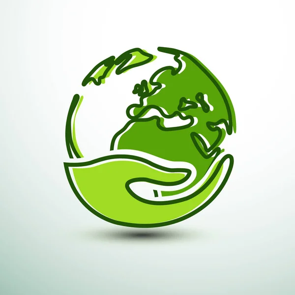 ベクトル図の手で緑の地球概念 — ストックベクタ
