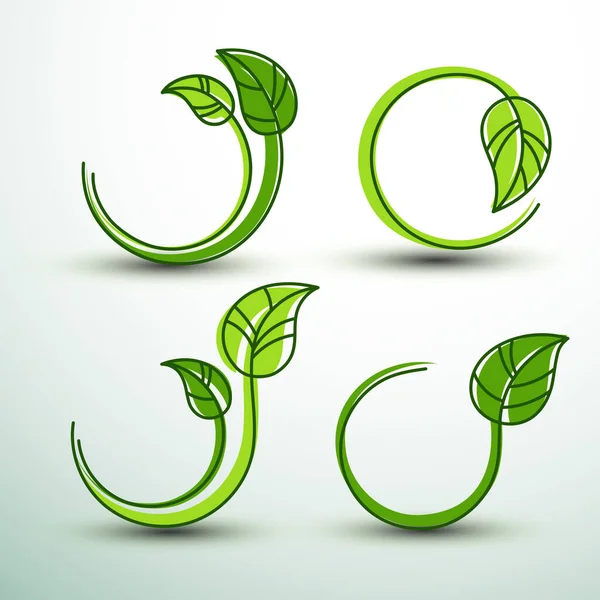 Eco Green Global Labels Concept Avec Feuilles Illustration Vectorielle — Image vectorielle