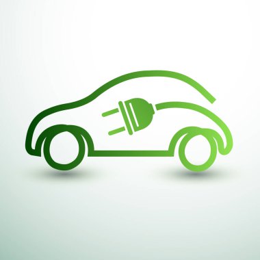 Elektrikli araba konsepti pil sembollü yeşil sürücü, vektör illüstrasyonu