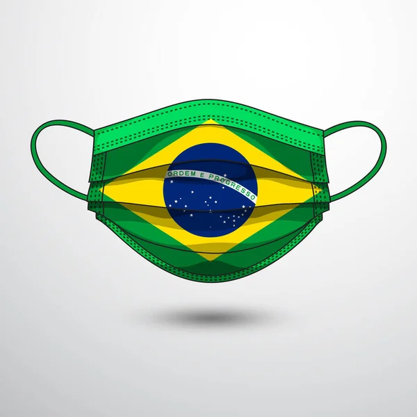 白のアイコンとしてブラジルの国旗を持つ医療用マスク 保護マスクウイルスとインフルエンザ 旗のデザインの形でコロナウイルスと戦う 2019 Ncov — ストックベクタ