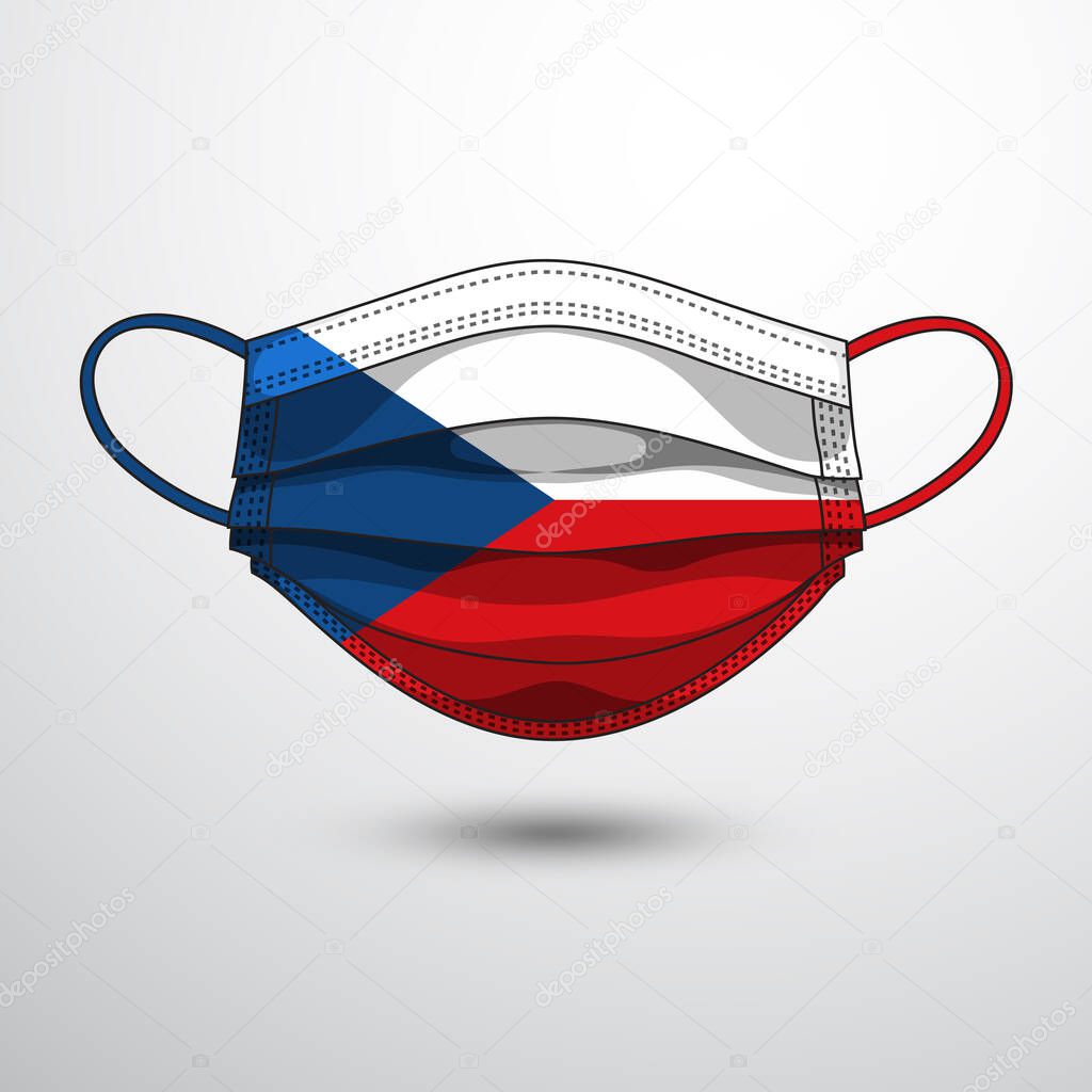 Medical Mask with National Flag of Czechia as Icon on White. Protective Mask Virus and Flu. Fight  Coronavirus (2019-nCoV) in Form of flag design