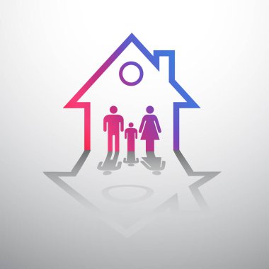 Koronavirüs salgını sırasında evde kal. Aile kendini karantinada tutuyor, virüsten korunuyor. Coronavirus salgını konsepti. Vektör illüstrasyonu 