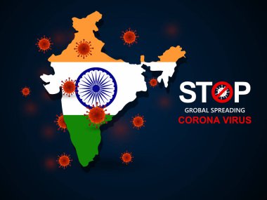 Hindistan 'da Corona virüsü covid-19 bayrak ve harita arka planı, vektör illüstrasyonu