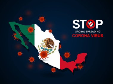 Meksika 'daki Corona virüsü covid-19 bayrak ve harita geçmişi, vektör illüstrasyonu