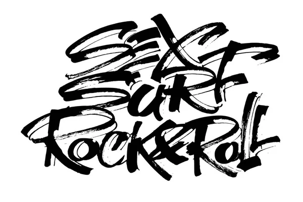 Sex-Surf-Rock-n-Roll. moderne Kalligrafie-Handschrift für Siebdruck — Stockvektor