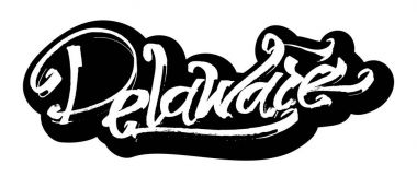 Delaware. Etiket. Serigraf baskı için yazı Modern hat el