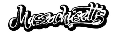 Massachusetts. Etiket. Serigraf baskı için yazı Modern hat el