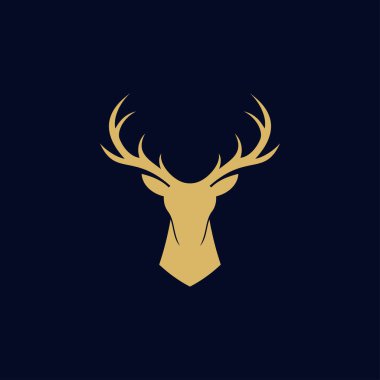Geyik kafası soyut logo tasarım vektör şablonu. Modern yassı boynuzlar, vahşi hayvan illüstrasyonu.